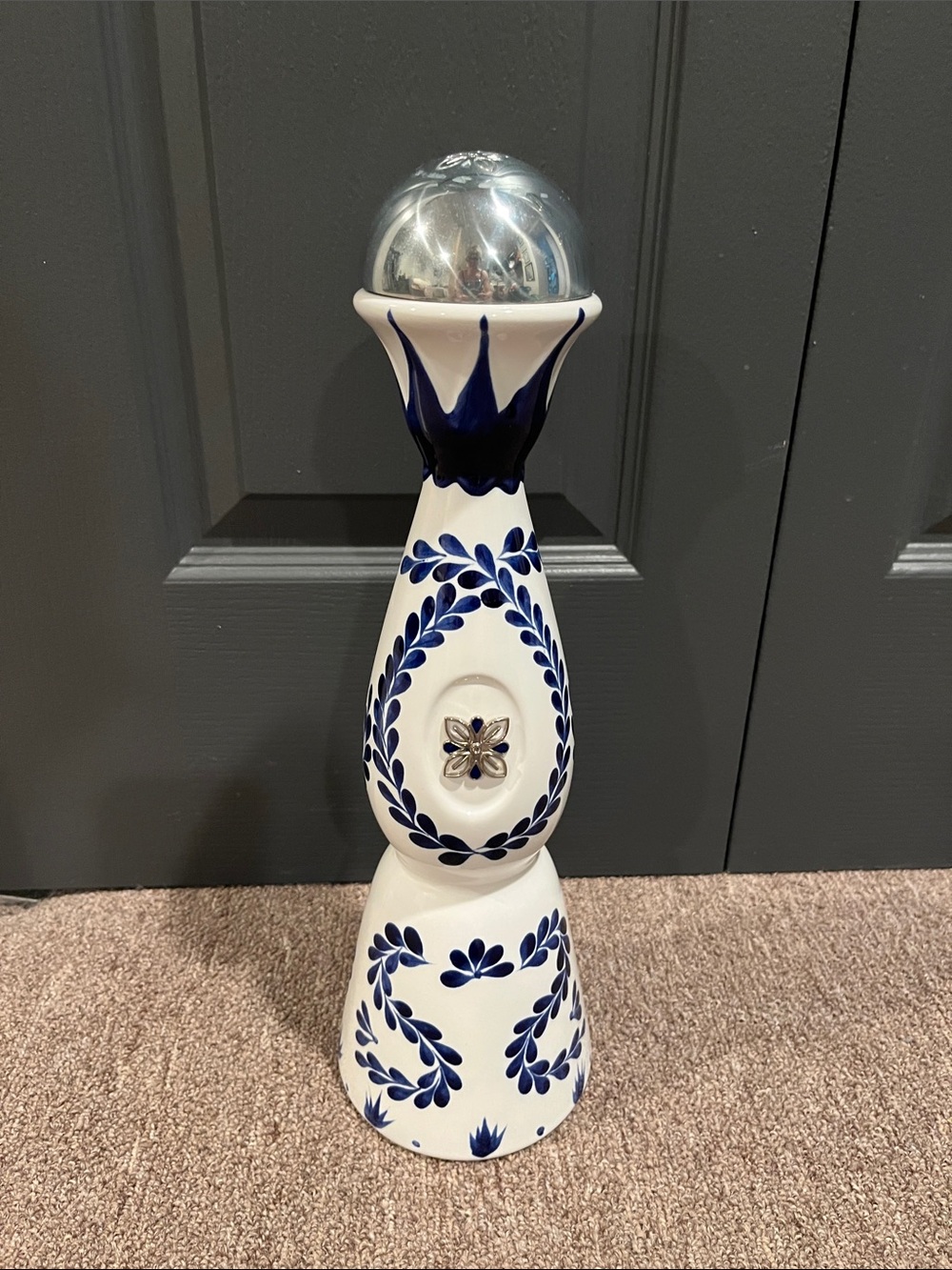 Clase Azul White and Blue Ceramic Decorative Column with Silver Accent
